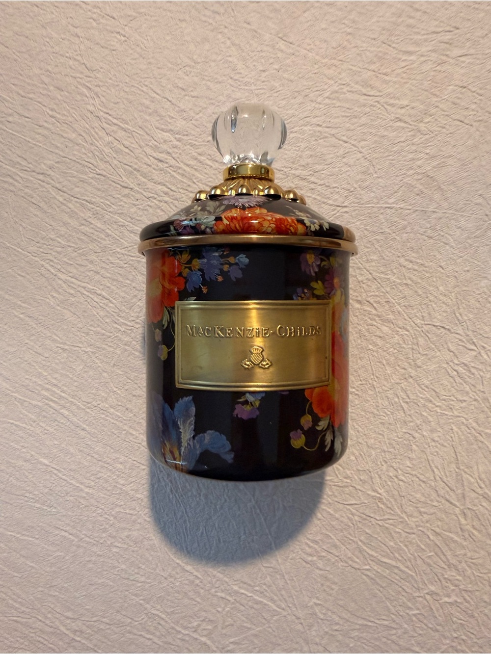 MacKenzie-Childs Black Floral Market Demi Canister